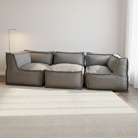 Canapé modulable 3 places en effet lin 90x262 cm