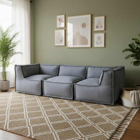 Canapé modulable 3 places en effet lin 90x262 cm
