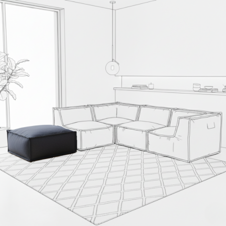 Pouf méridienne pour canapé modulable en effet lin 80x60x38 cm