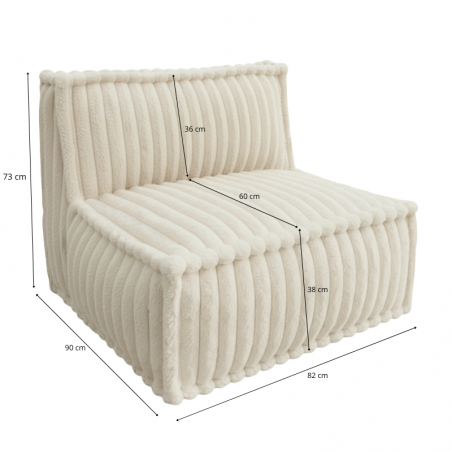 Module central pour canapé modulable en fourrure côtelée 90x82 cm