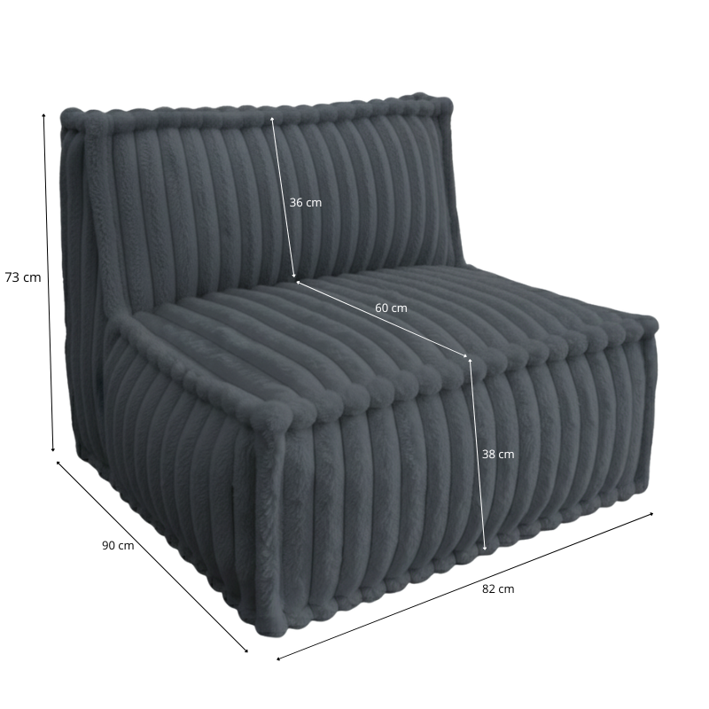 Module central pour canapé modulable en fourrure côtelée 90x82 cm