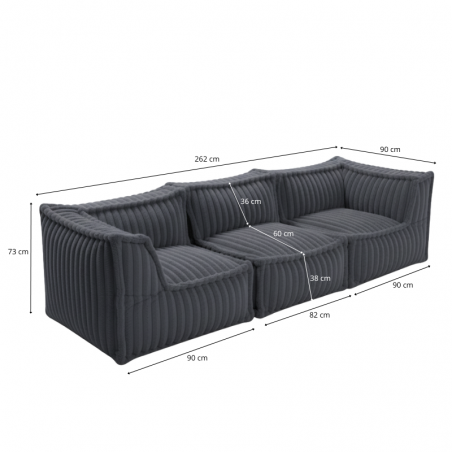 Canapé modulable 3 places Fourrure côtelée 90x262 cm