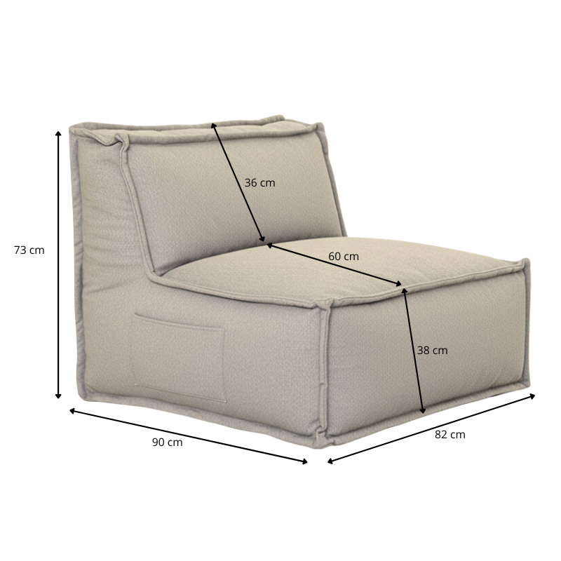Module central pour canapé modulable en effet lin 90x82 cm