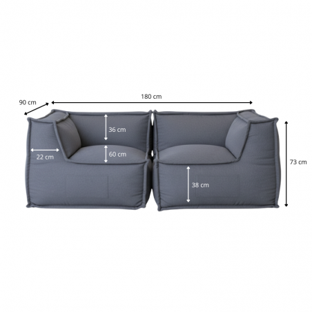 Canapé modulable 2 places en effet lin 90x180 cm