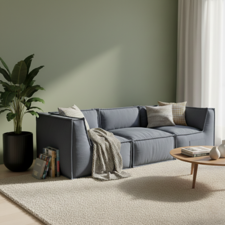 Canapé modulable 3 places en effet lin 90x262 cm