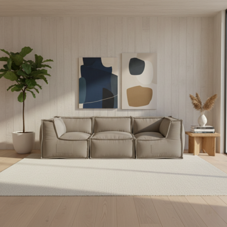 Canapé modulable 3 places en effet lin 90x262 cm
