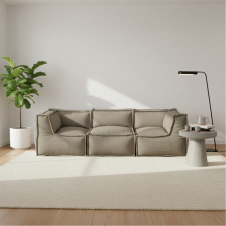 Canapé modulable 3 places en effet lin 90x262 cm