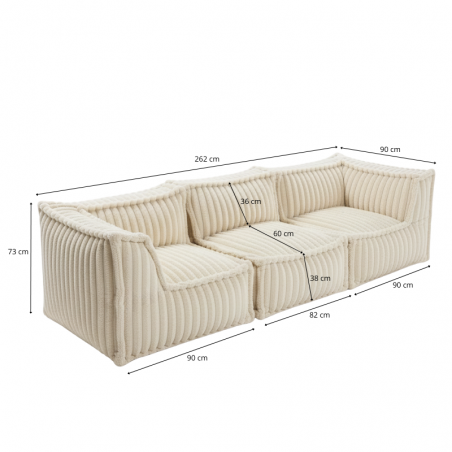 Canapé modulable 3 places Fourrure côtelée 90x262 cm
