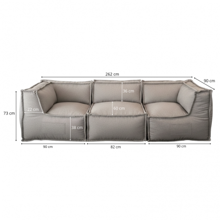 Canapé modulable 3 places en effet lin 90x262 cm