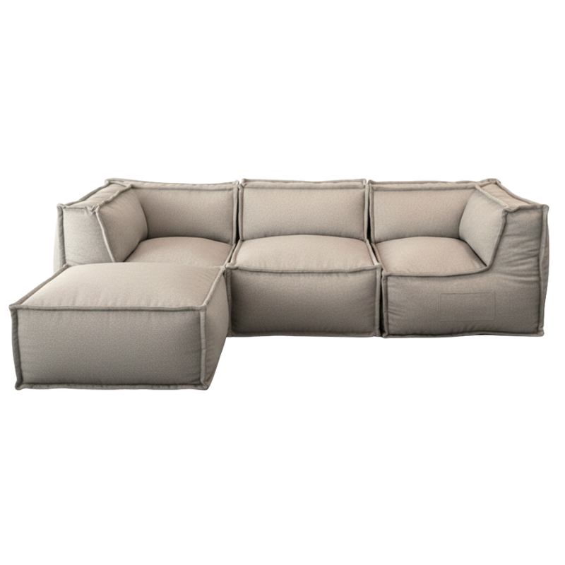 Canapé modulable 4 places avec méridienne en effet lin 90x262 cm