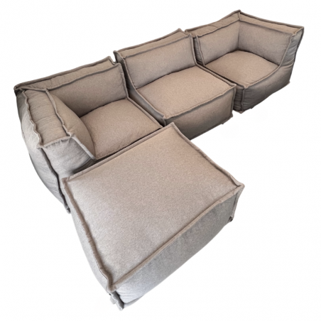 Canapé modulable 4 places avec méridienne en effet lin 90x262 cm