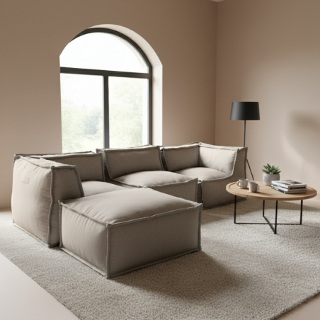 Canapé modulable 4 places avec méridienne en effet lin 90x262 cm