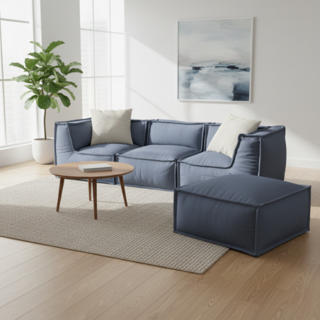 Canapé modulable 4 places avec méridienne en effet lin 90x262 cm