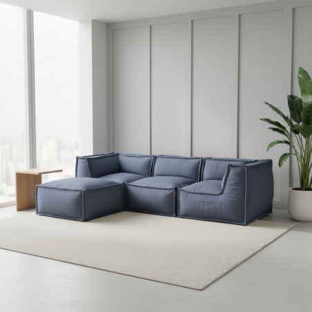 Canapé modulable 4 places avec méridienne en effet lin 90x262 cm