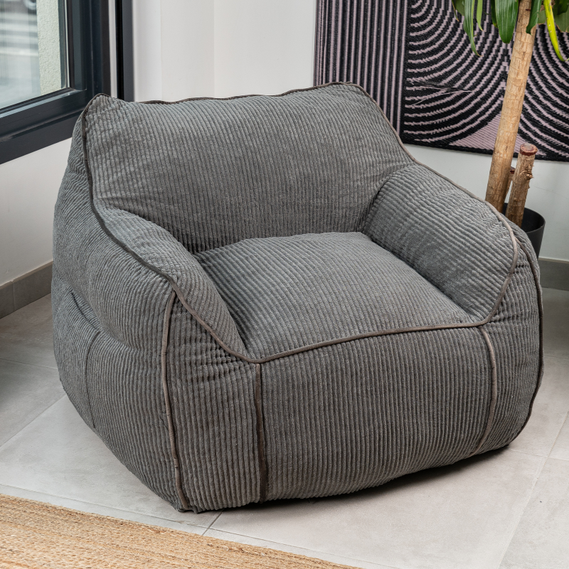 Pouf fauteuil en velours côtelé