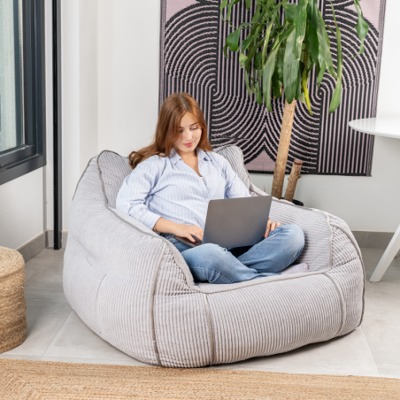 Pouf fauteuil en velours côtelé