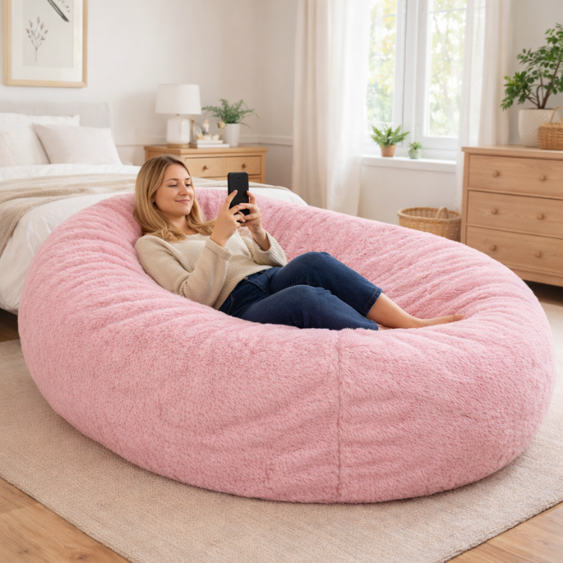 pouf long géant en fausse fourrure 160 cm