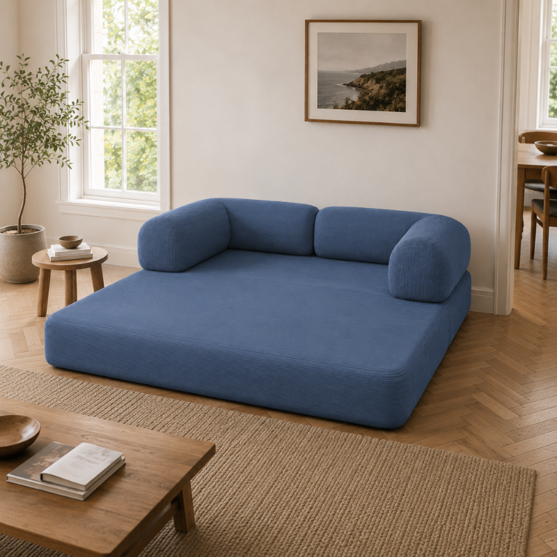 Canapé lit modulable en velours côtelé dans un salon