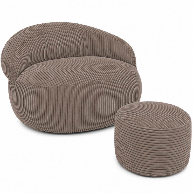 Pouf XXL en Velours côtelé déhoussable - 110 x 100 cm + Repose-pieds