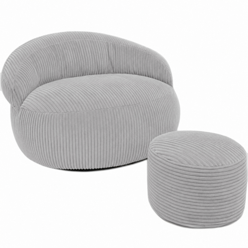 Pouf XXL en Velours côtelé déhoussable - 110 x 100 cm + Repose-pieds